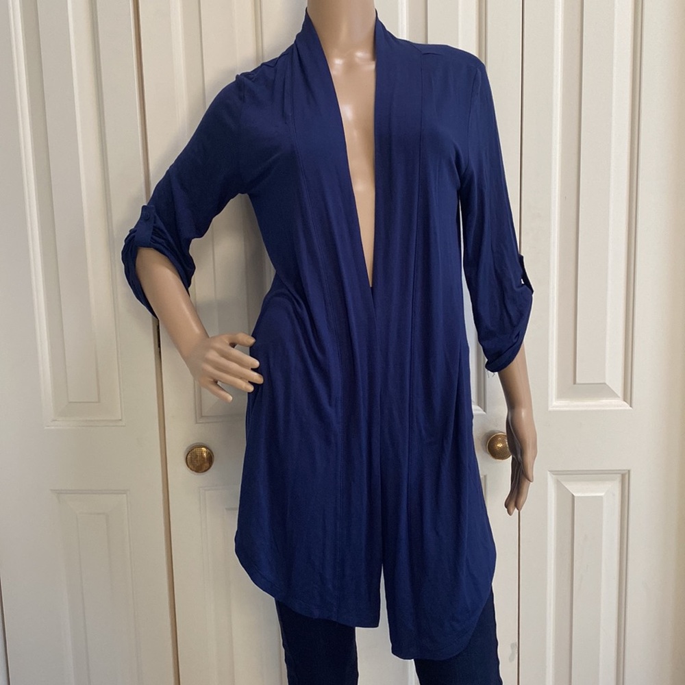 Olivia Moon Womens M Blue Open Front Cardigan. Lightweight and cute. 3/4 Sleeves